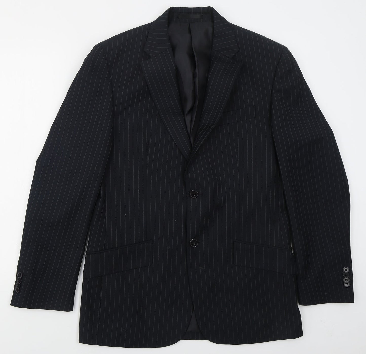 F&F Mens Blue Striped Polyester Jacket Suit Jacket Size 36