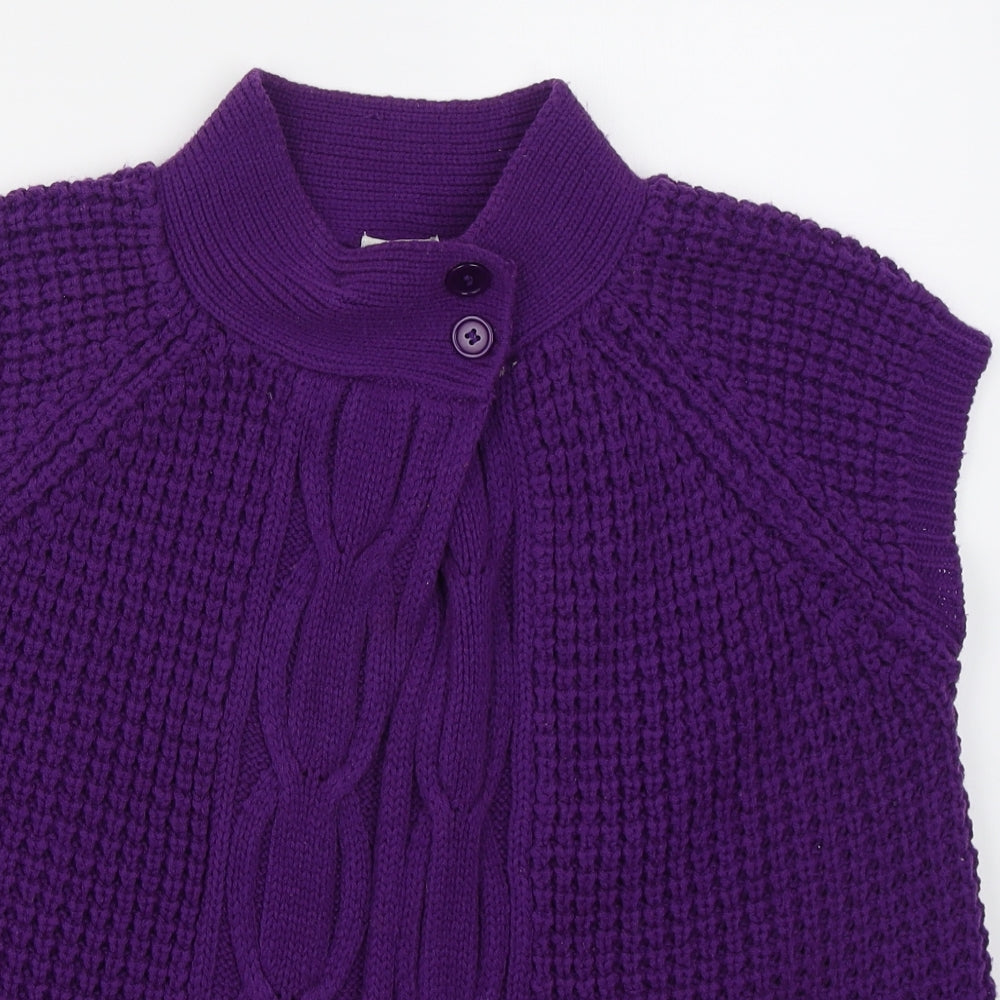 Text Womens Purple Mock Neck  Acrylic Cardigan Jumper Size XL