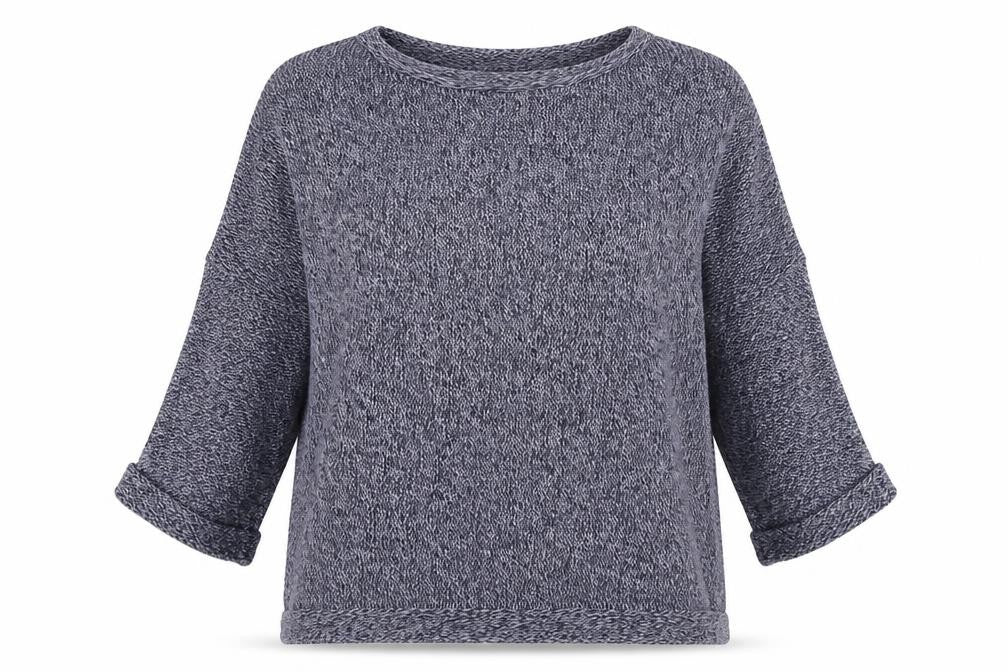 Front view of H&M women’s blue boat neck acrylic jumper, size XS
