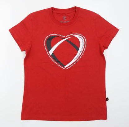 Kukri Womens Red  Cotton Basic T-Shirt Size 14 Crew Neck - Heart