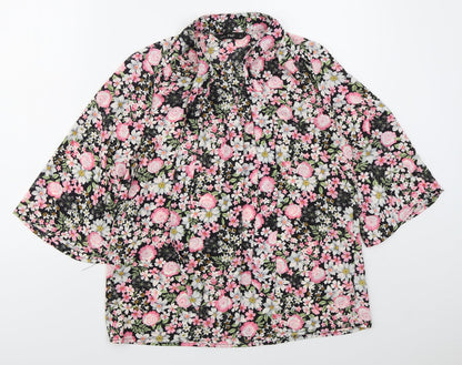 F&F Womens Pink Floral Polyester Basic Button-Up Size 8 Collared