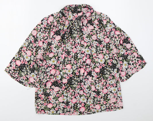 F&F Womens Pink Floral Polyester Basic Button-Up Size 8 Collared