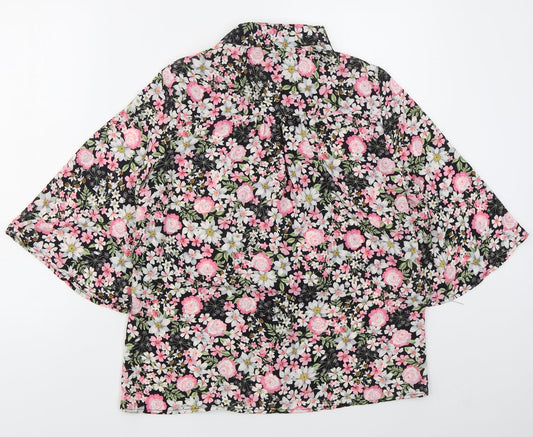 F&F Womens Pink Floral Polyester Basic Button-Up Size 8 Collared