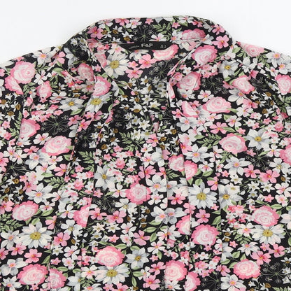 F&F Womens Pink Floral Polyester Basic Button-Up Size 8 Collared