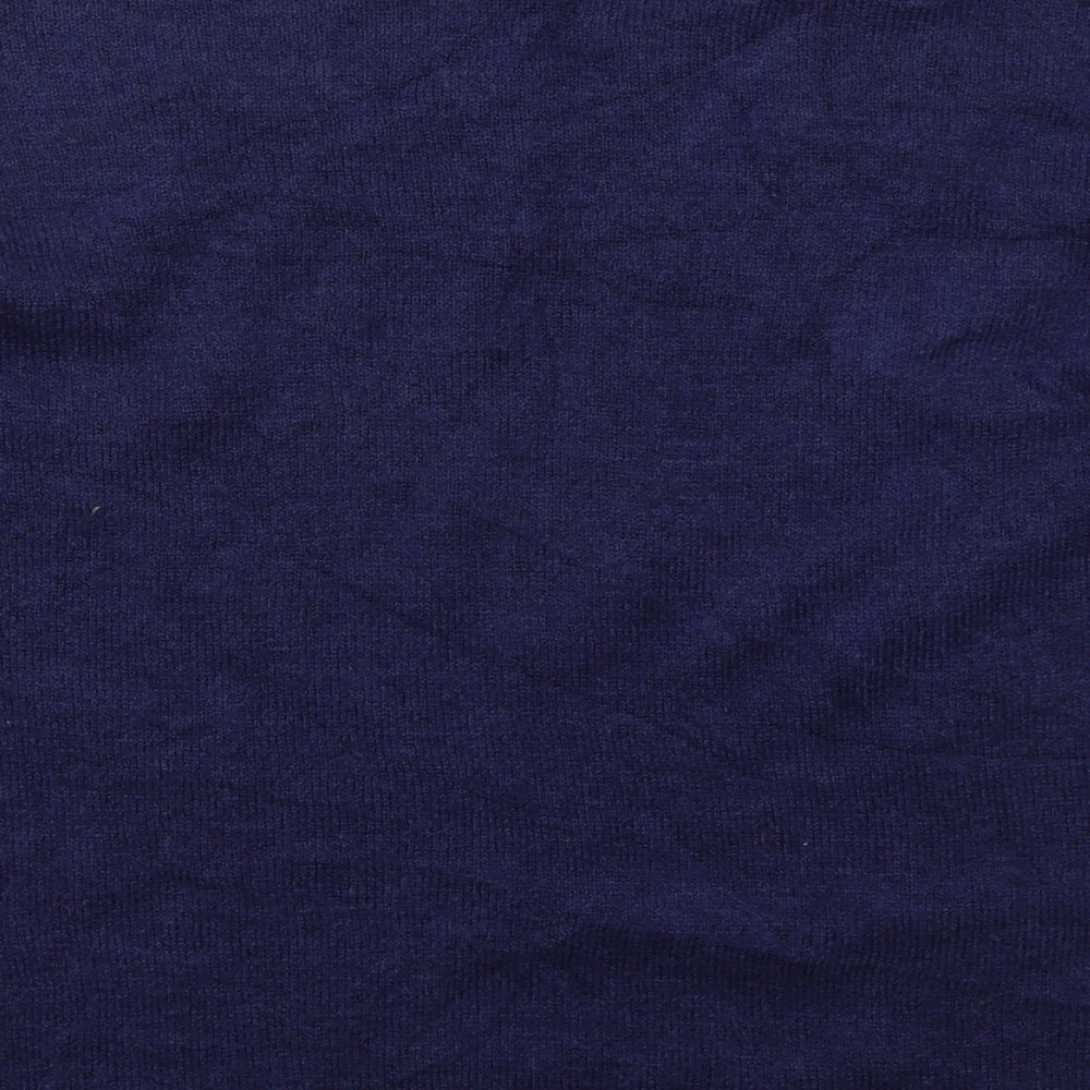 Nutmeg Womens Blue V-Neck Floral Acrylic Pullover Jumper Size 12