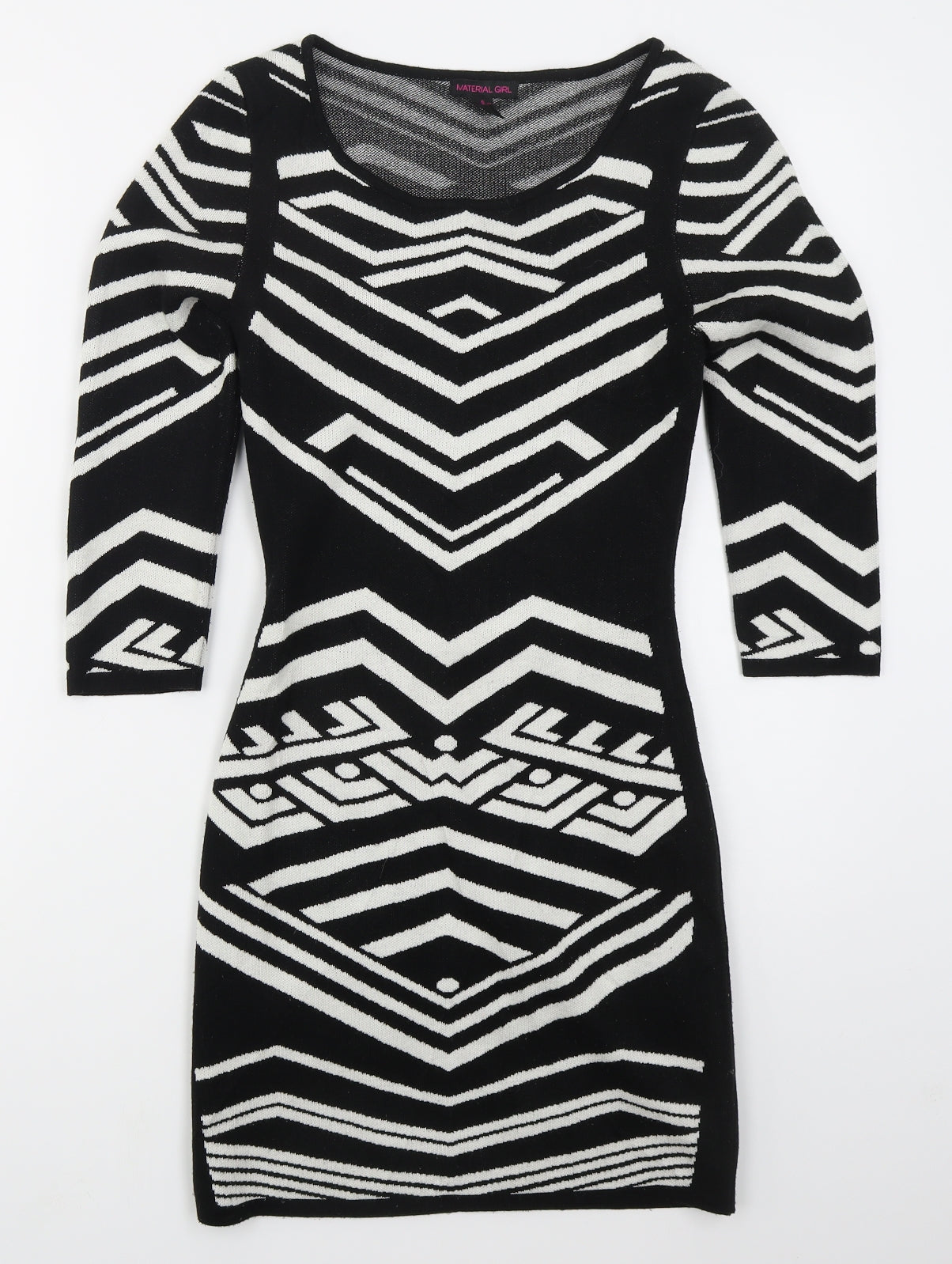 Material Girl Womens Black Geometric Acrylic Bodycon  Size S  Round Neck Pullover