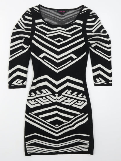 Material Girl Womens Black Geometric Acrylic Bodycon  Size S  Round Neck Pullover