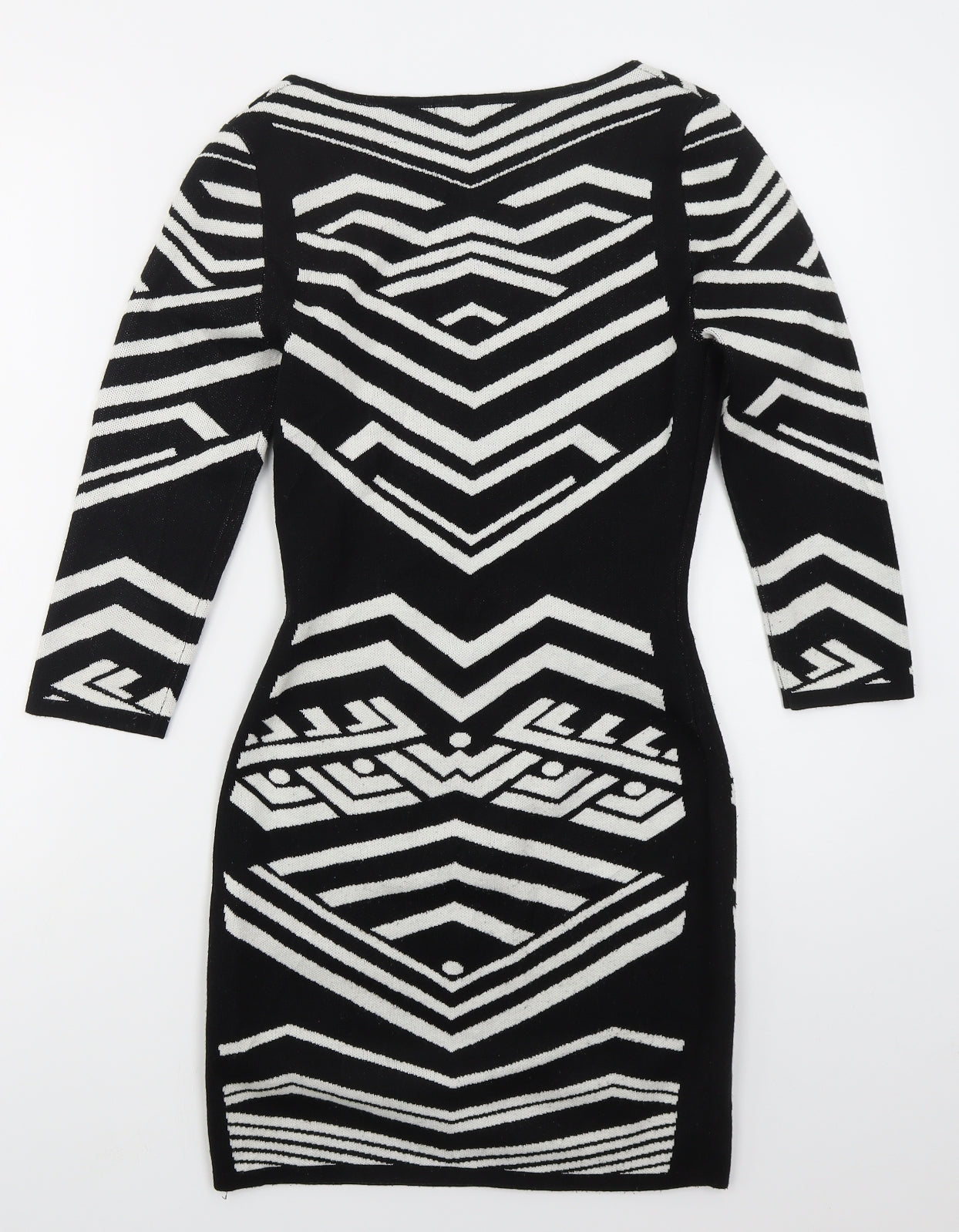 Material Girl Womens Black Geometric Acrylic Bodycon  Size S  Round Neck Pullover