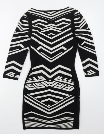 Material Girl Womens Black Geometric Acrylic Bodycon  Size S  Round Neck Pullover