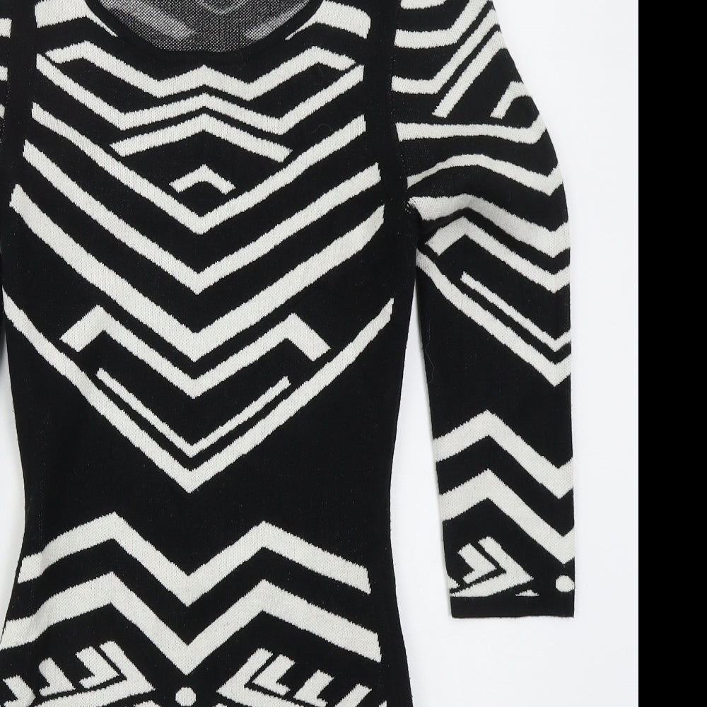 Material Girl Womens Black Geometric Acrylic Bodycon  Size S  Round Neck Pullover