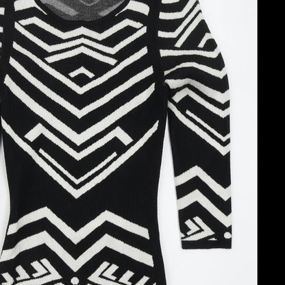 Material Girl Womens Black Geometric Acrylic Bodycon  Size S  Round Neck Pullover