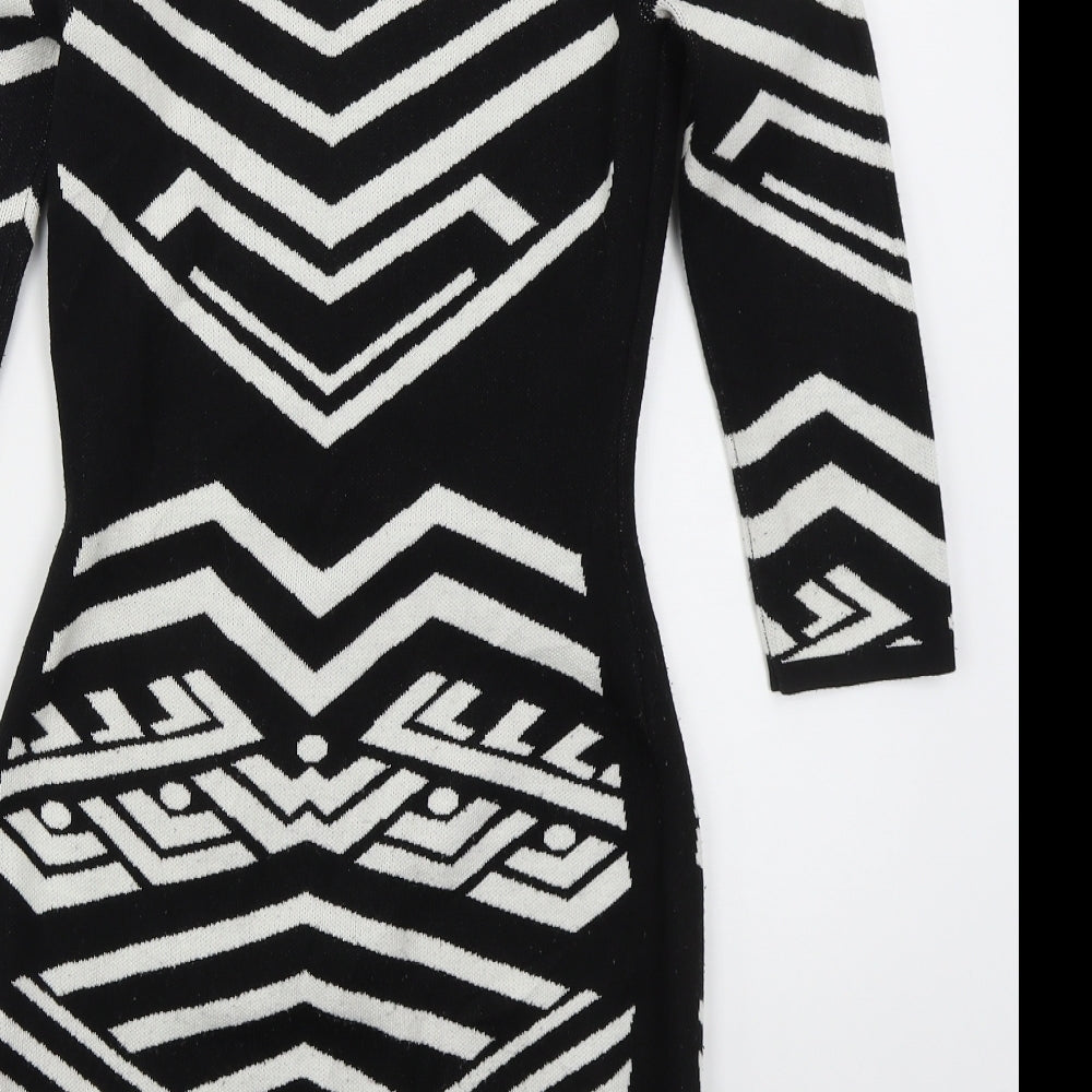 Material Girl Womens Black Geometric Acrylic Bodycon  Size S  Round Neck Pullover