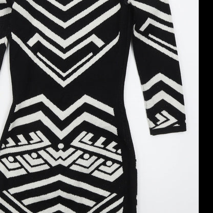 Material Girl Womens Black Geometric Acrylic Bodycon  Size S  Round Neck Pullover