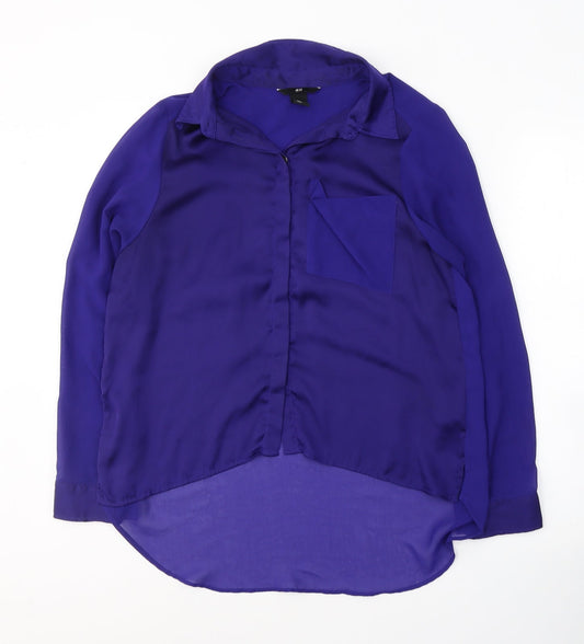 Womens UK Size 8 H&M Blue Basic Button-Up