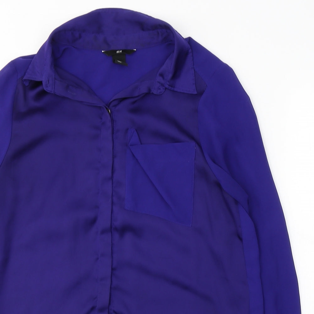 Womens UK Size 8 H&M Blue Basic Button-Up