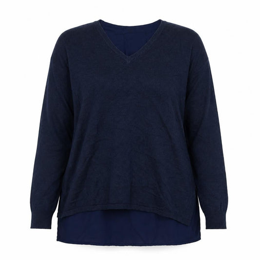 Front view of Atmosphere women’s blue viscose basic blouse, size UK 10, round neck