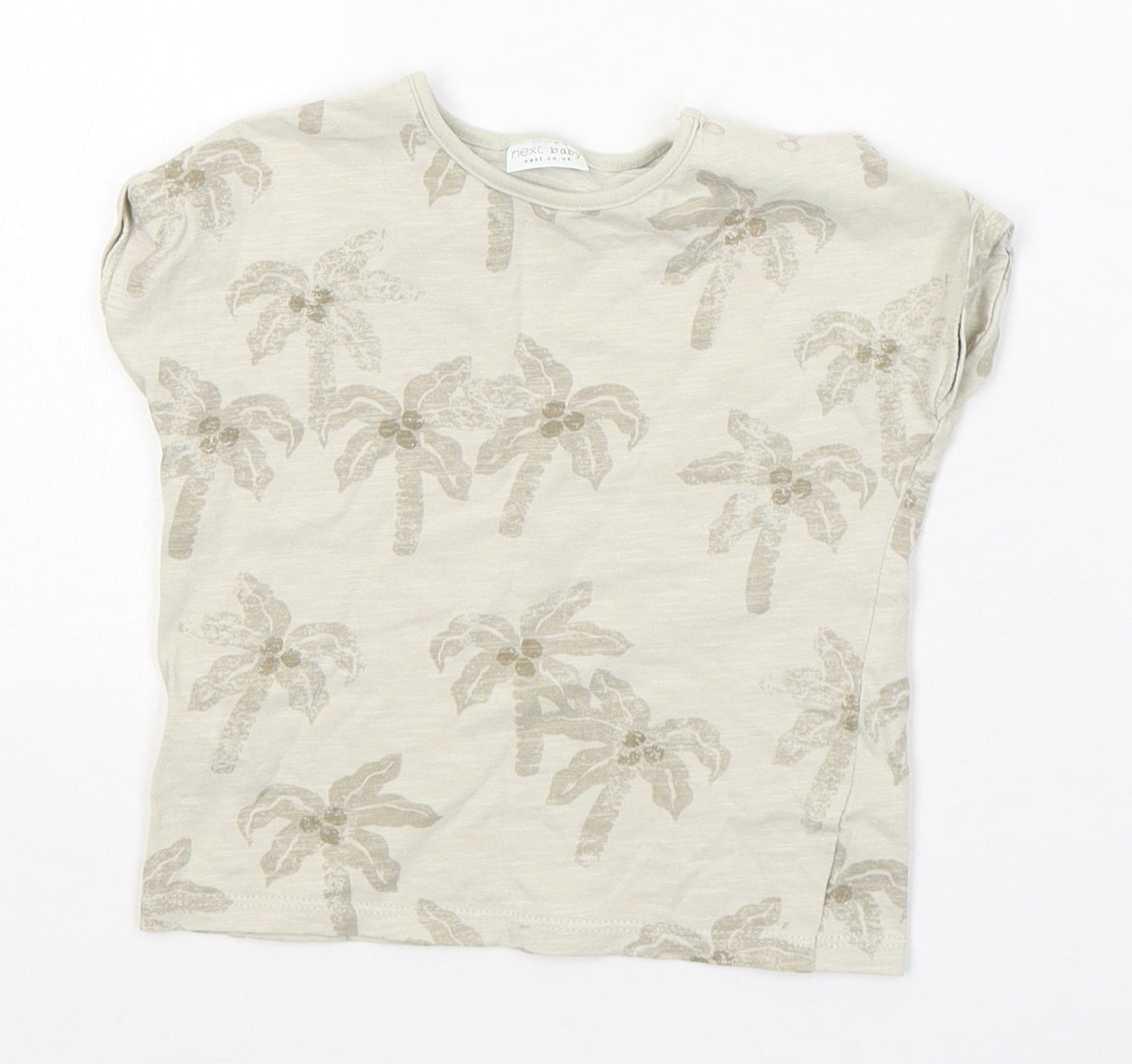 NEXT Boys Beige  Cotton Basic T-Shirt Size 6-9 Months Round Neck Pullover - Palm Trees