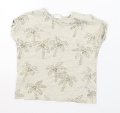 NEXT Boys Beige  Cotton Basic T-Shirt Size 6-9 Months Round Neck Pullover - Palm Trees