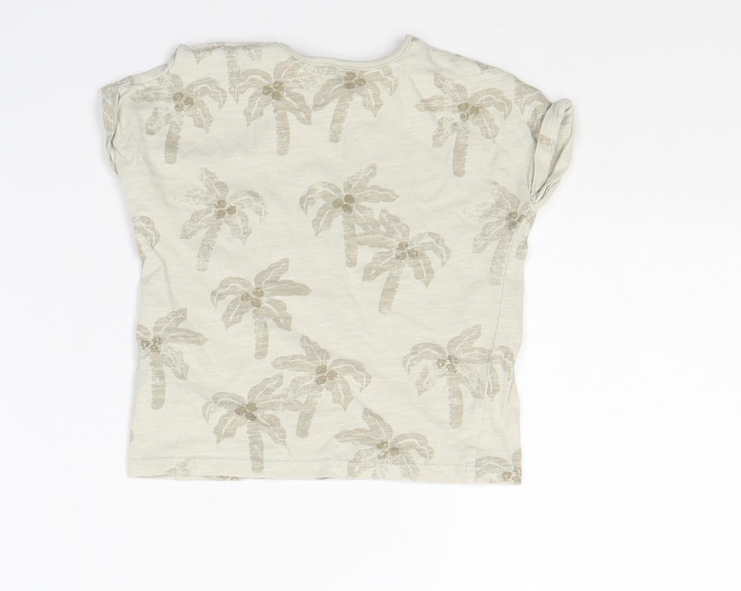 NEXT Boys Beige  Cotton Basic T-Shirt Size 6-9 Months Round Neck Pullover - Palm Trees