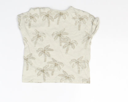 NEXT Boys Beige  Cotton Basic T-Shirt Size 6-9 Months Round Neck Pullover - Palm Trees