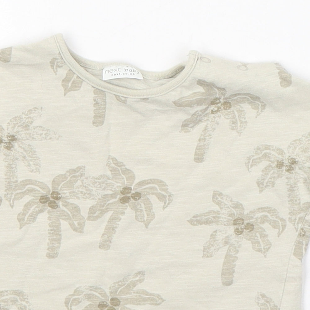 NEXT Boys Beige  Cotton Basic T-Shirt Size 6-9 Months Round Neck Pullover - Palm Trees