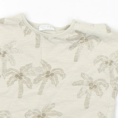 NEXT Boys Beige  Cotton Basic T-Shirt Size 6-9 Months Round Neck Pullover - Palm Trees
