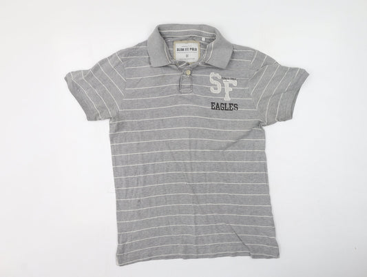 Cedar Wood State Mens Grey Striped Cotton  Polo Size M Collared