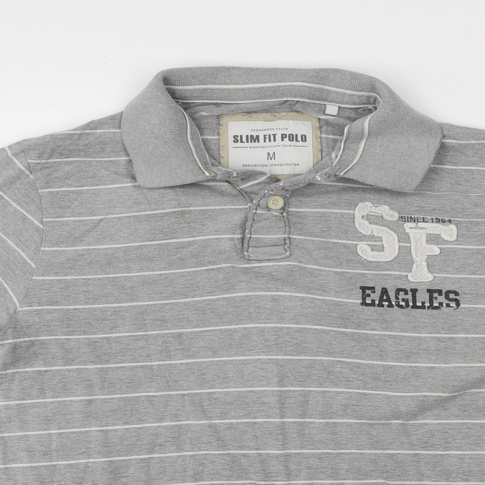 Cedar Wood State Mens Grey Striped Cotton  Polo Size M Collared