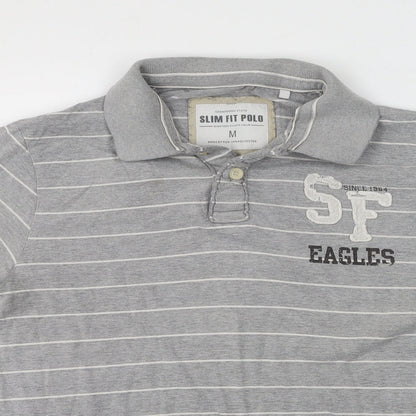 Cedar Wood State Mens Grey Striped Cotton  Polo Size M Collared