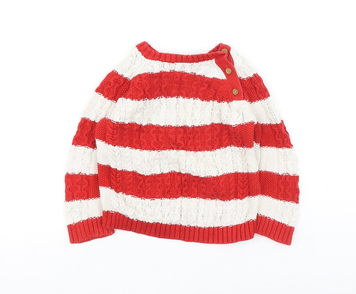 Marks and Spencer Girls Red Striped Cotton Pullover Jumper Size 6-9 Months