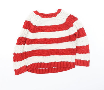 Marks and Spencer Girls Red Striped Cotton Pullover Jumper Size 6-9 Months