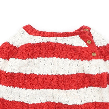 Marks and Spencer Girls Red Striped Cotton Pullover Jumper Size 6-9 Months