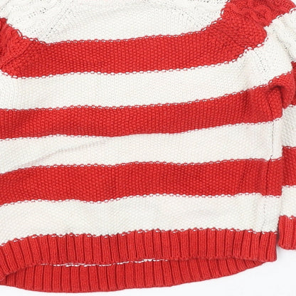 Marks and Spencer Girls Red Striped Cotton Pullover Jumper Size 6-9 Months