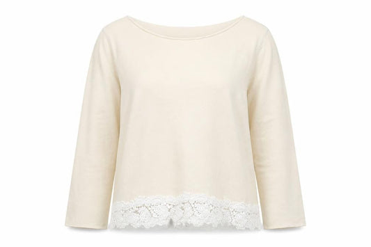 Front view of Gap women’s beige cotton pullover sweatshirt, size S