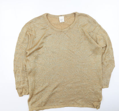 Front view of Amari women’s gold acrylic pullover sweatshirt, size UK 18