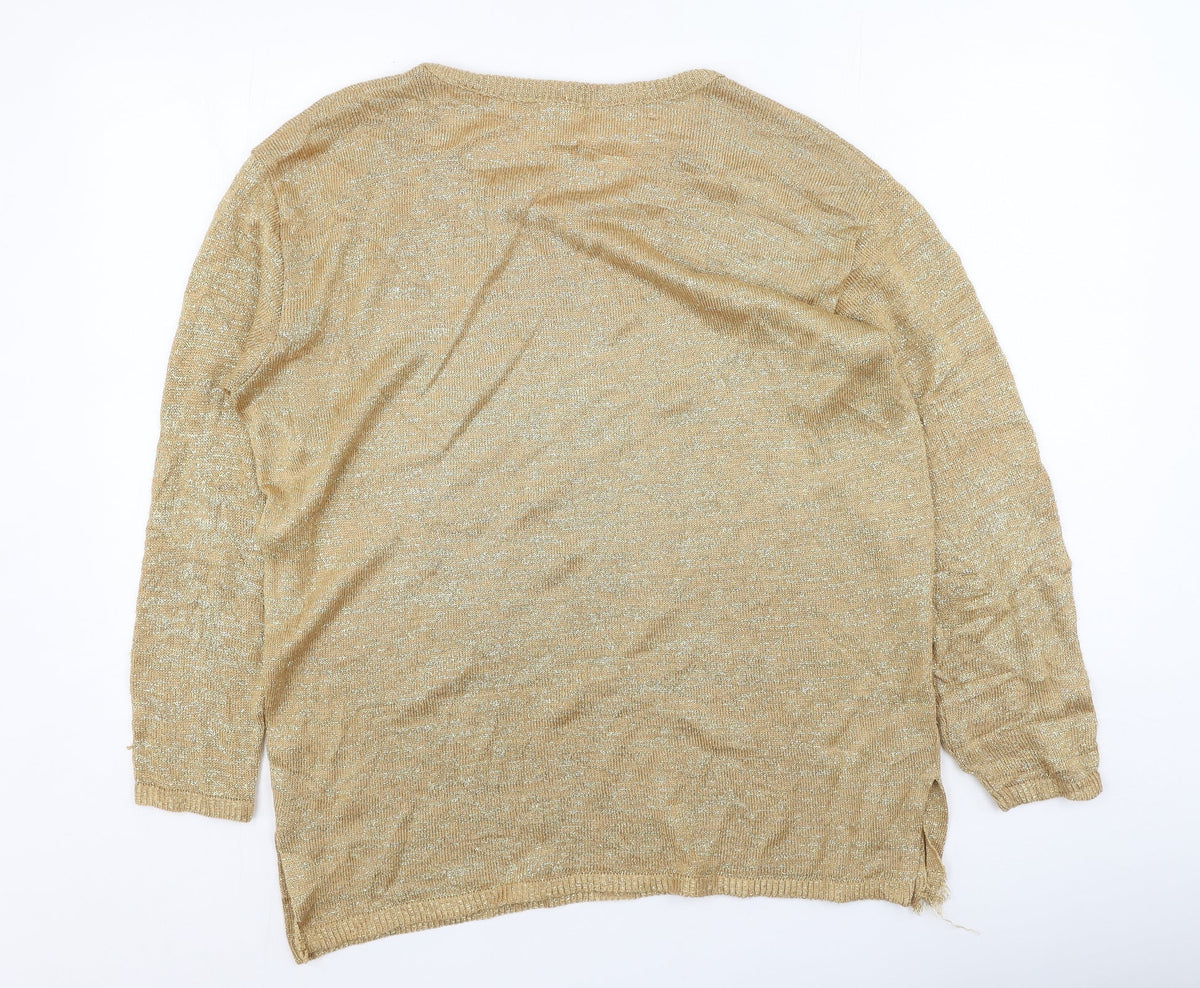 Back view of Amari women’s gold acrylic pullover sweatshirt, size UK 18