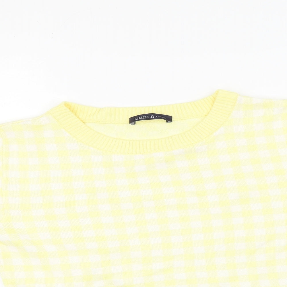 Marks and Spencer Womens Yellow Plaid Viscose Basic T-Shirt Size 8 Round Neck