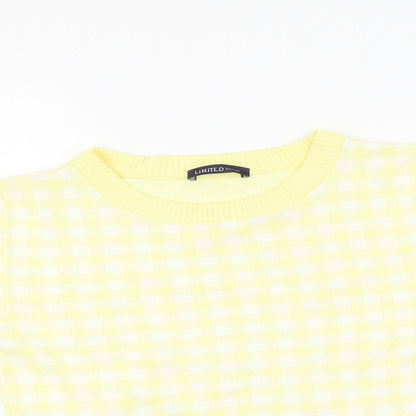 Marks and Spencer Womens Yellow Plaid Viscose Basic T-Shirt Size 8 Round Neck