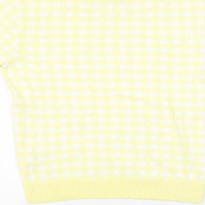 Marks and Spencer Womens Yellow Plaid Viscose Basic T-Shirt Size 8 Round Neck