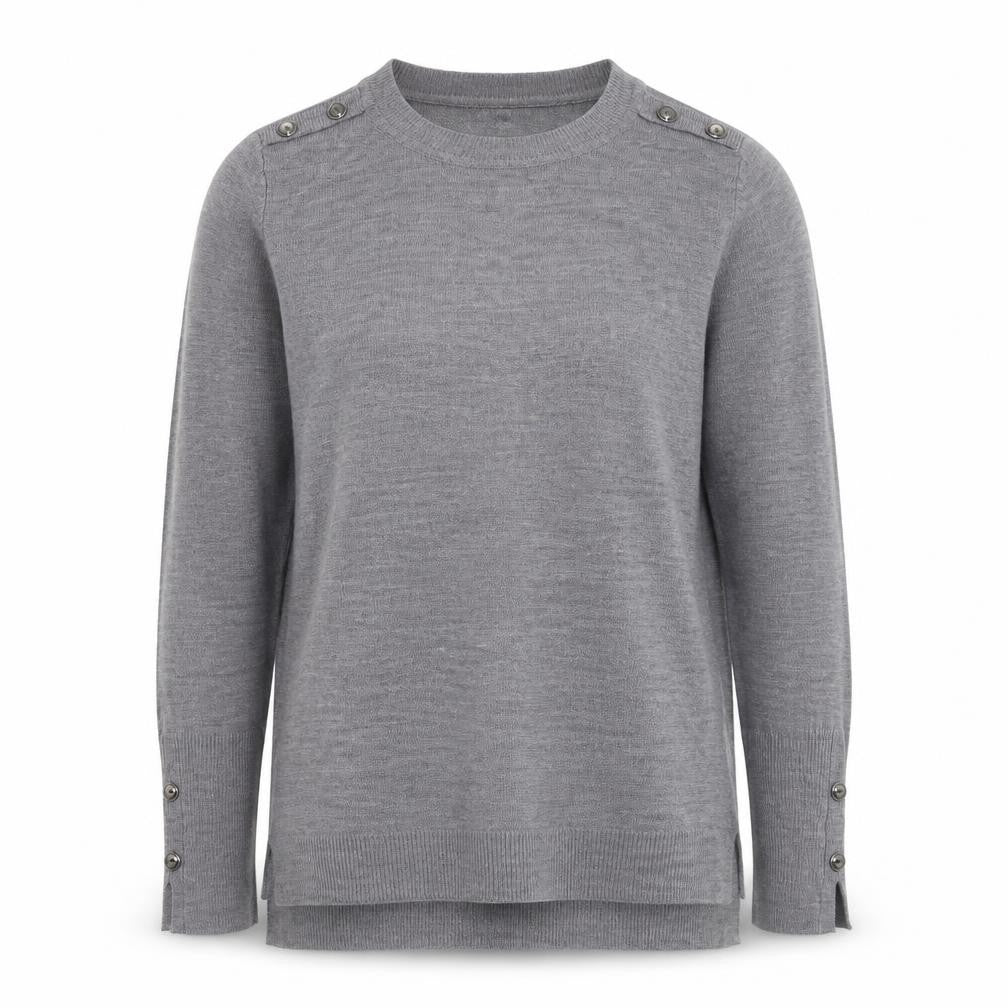 Front view of Primark women’s grey acrylic pullover sweatshirt, size S
