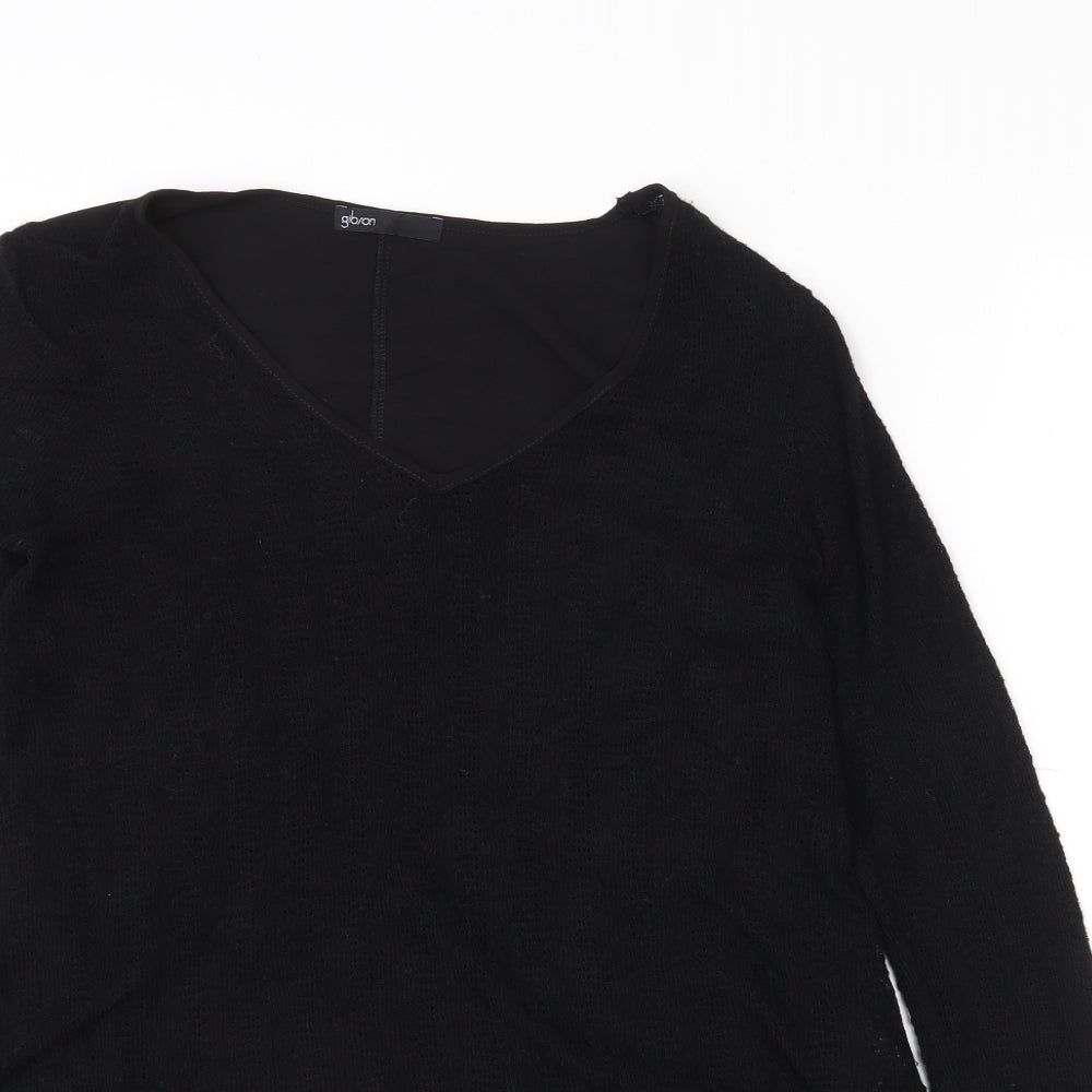 Gibson Womens Black  Polyester Basic Blouse Size S V-Neck - Sheer