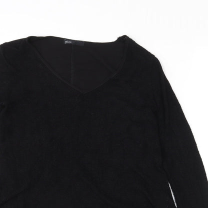 Gibson Womens Black  Polyester Basic Blouse Size S V-Neck - Sheer
