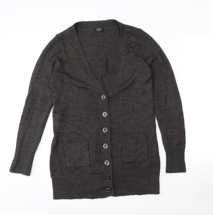 F&F Womens Grey V-Neck  Acrylic Cardigan Jumper Size 14