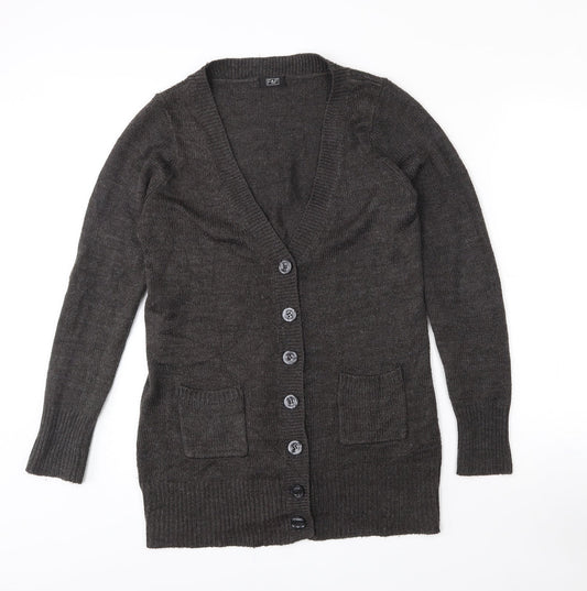 F&F Womens Grey V-Neck  Acrylic Cardigan Jumper Size 14