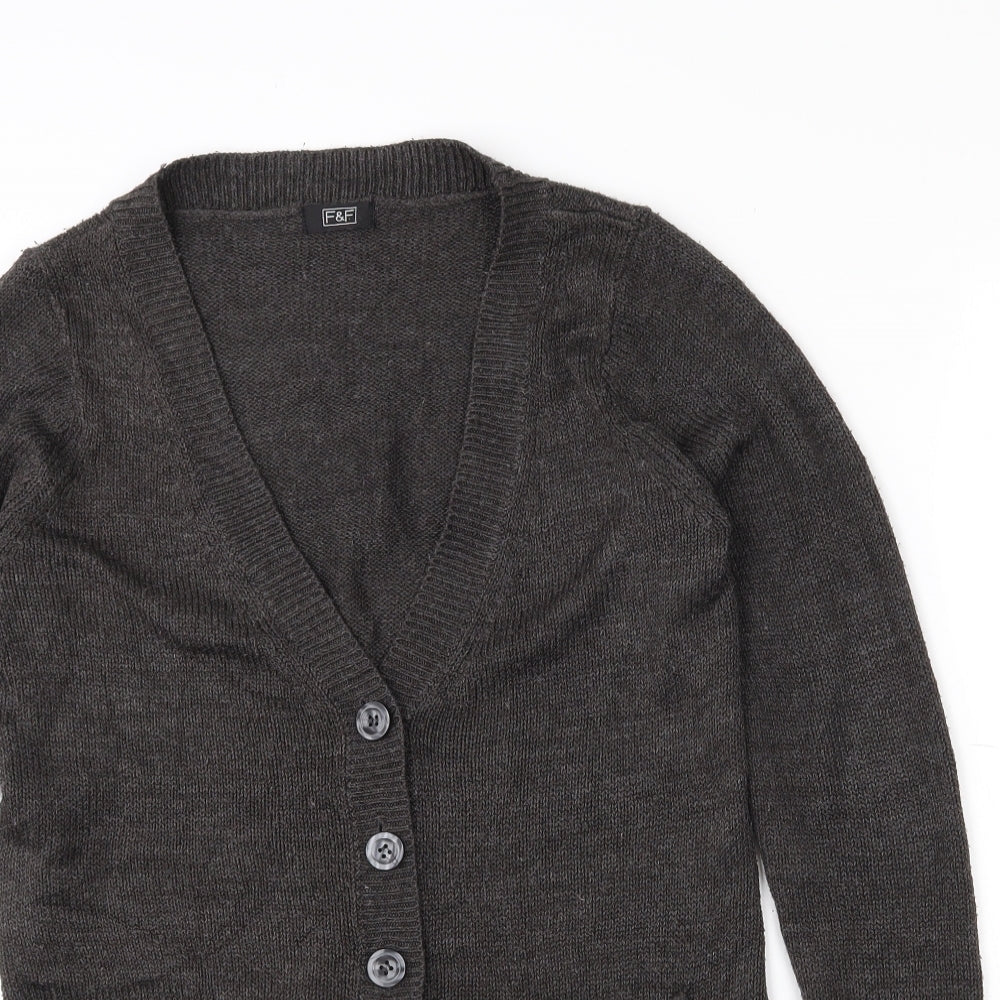 F&F Womens Grey V-Neck  Acrylic Cardigan Jumper Size 14