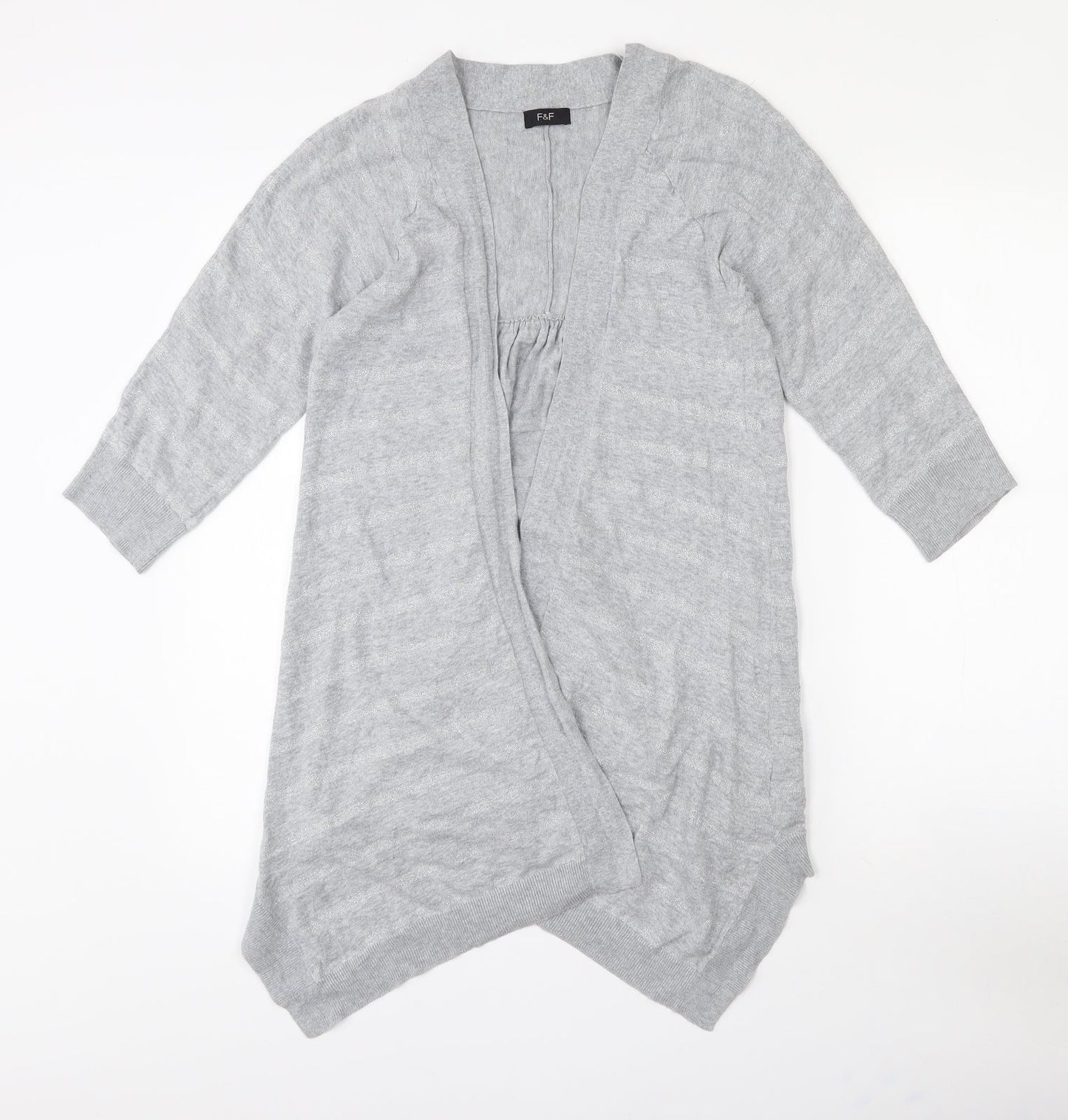 F&F Womens Grey Collared Striped Cotton Cardigan Jumper Size 12