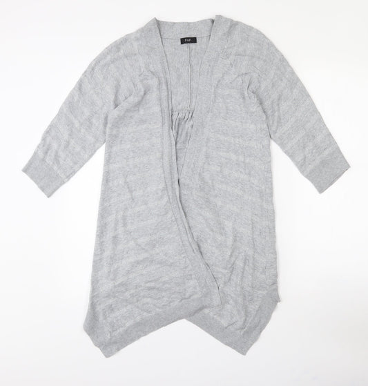 F&F Womens Grey Collared Striped Cotton Cardigan Jumper Size 12