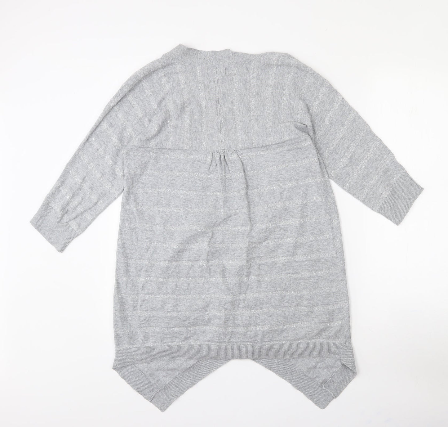 F&F Womens Grey Collared Striped Cotton Cardigan Jumper Size 12