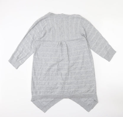 F&F Womens Grey Collared Striped Cotton Cardigan Jumper Size 12