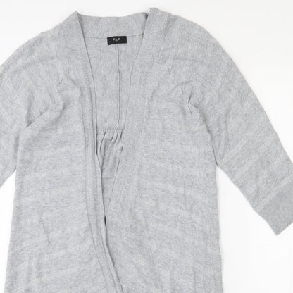 F&F Womens Grey Collared Striped Cotton Cardigan Jumper Size 12